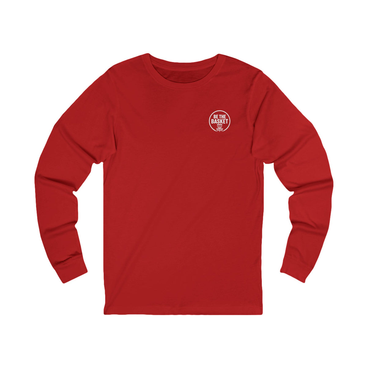 BE THE BASKET - Disc Golf White Logo Soft Long Sleeve Shirt - Front and Back