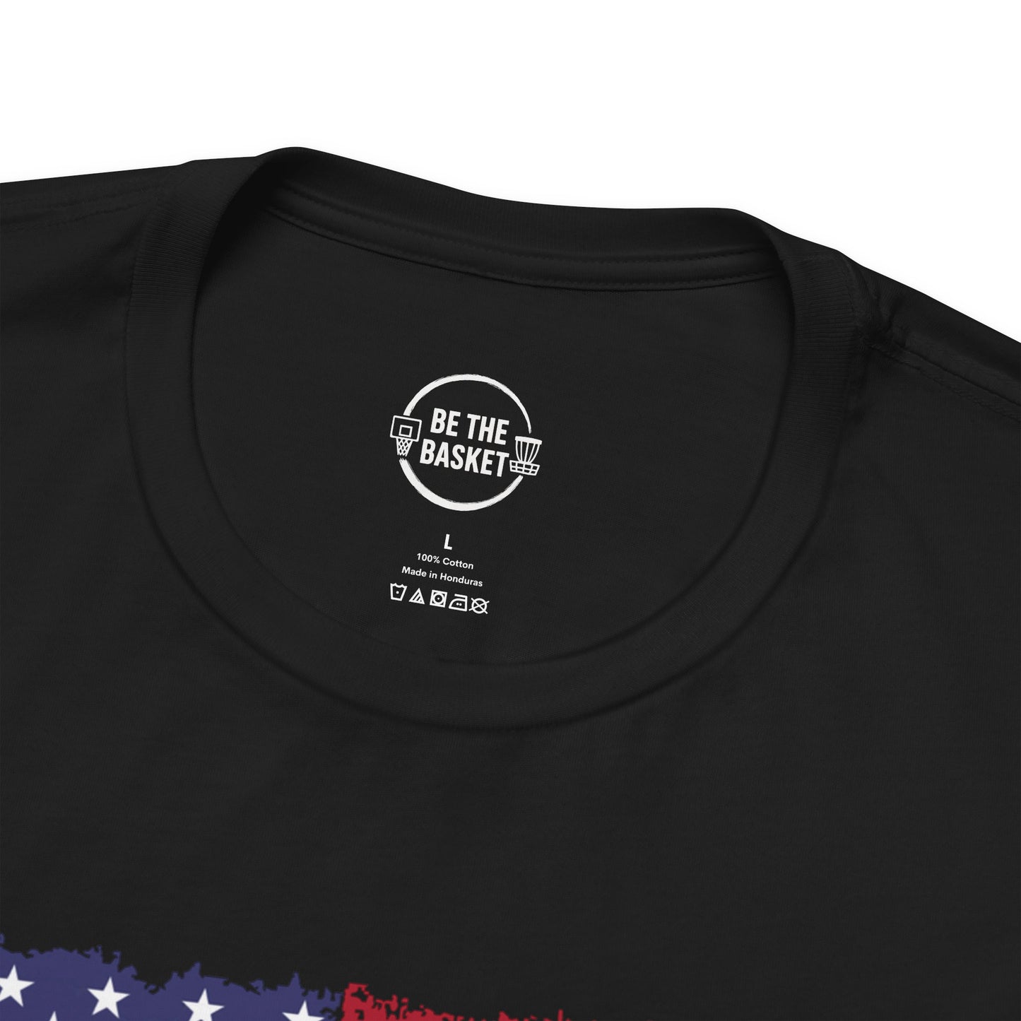 BE THE BASKET Patriotic Disc Golf Unisex T-Shirt, White Basket Design, Disc Golf Shirt