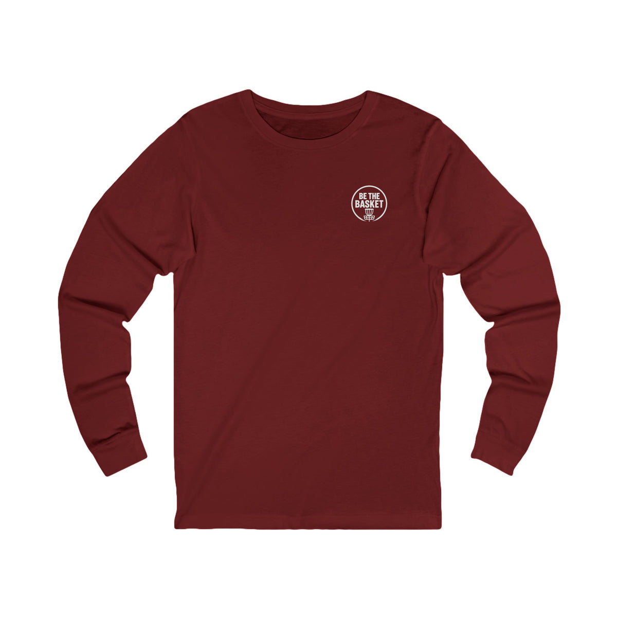 BE THE BASKET - Disc Golf White Logo Soft Long Sleeve Shirt - Front and Back