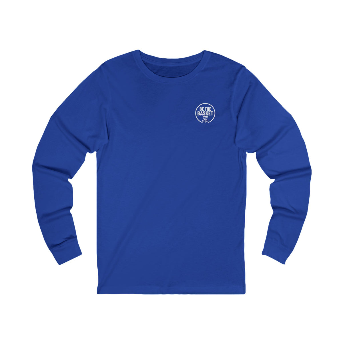 BE THE BASKET - Disc Golf White Logo Soft Long Sleeve Shirt - Front and Back