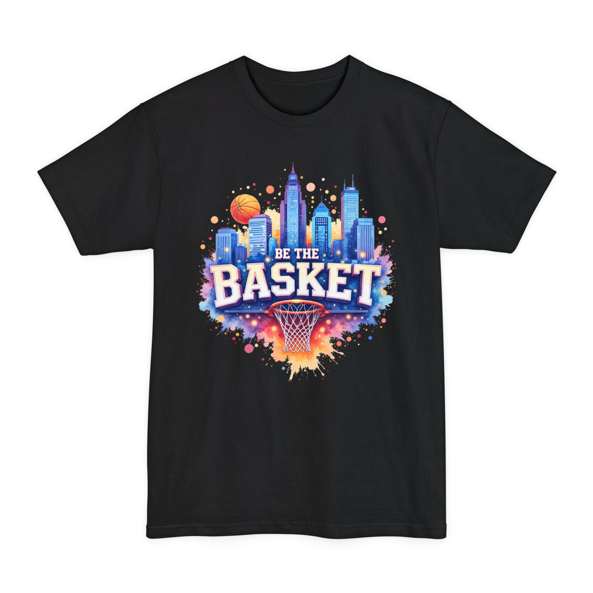 BE THE BASKET Basketball Goal Skyline Watercolor 2, Basketball Unisex T-Shirt TALL