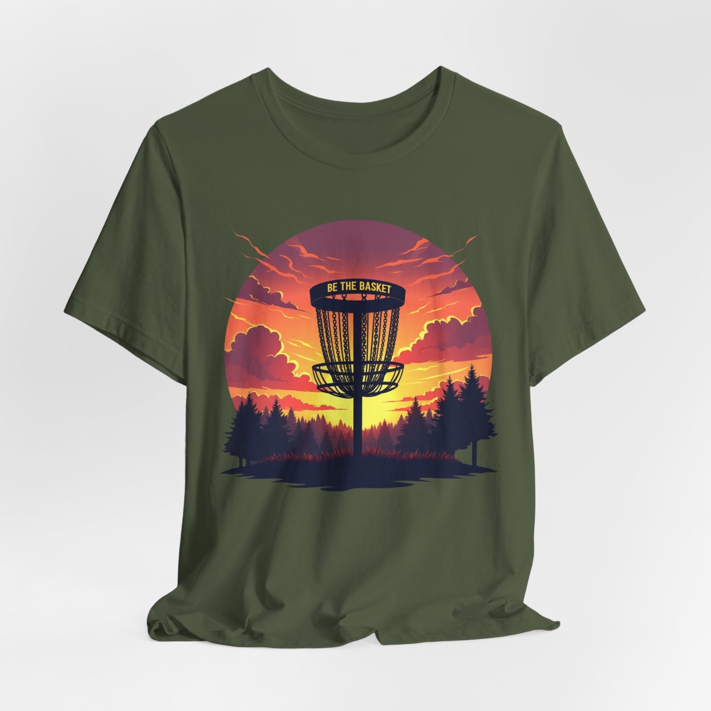 BE THE BASKET Disc Golf Sunset 2 Design, Unisex T-Shirt, Disc Golf Shirt