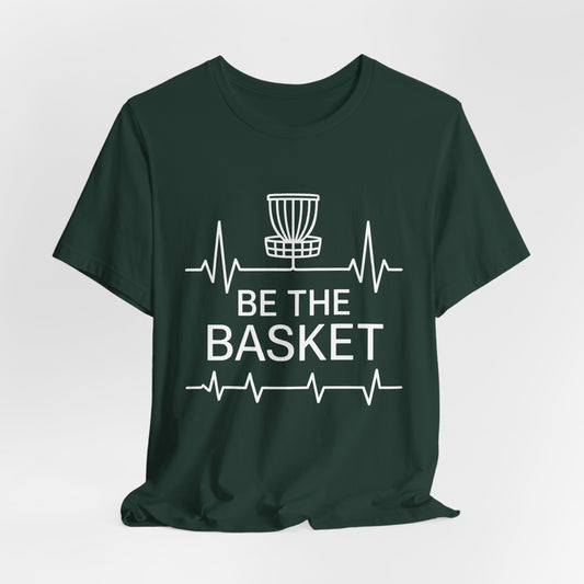 BE THE BASKET Disc Golf Heartbeat White , Unisex T-Shirt, Disc Golf Shirt