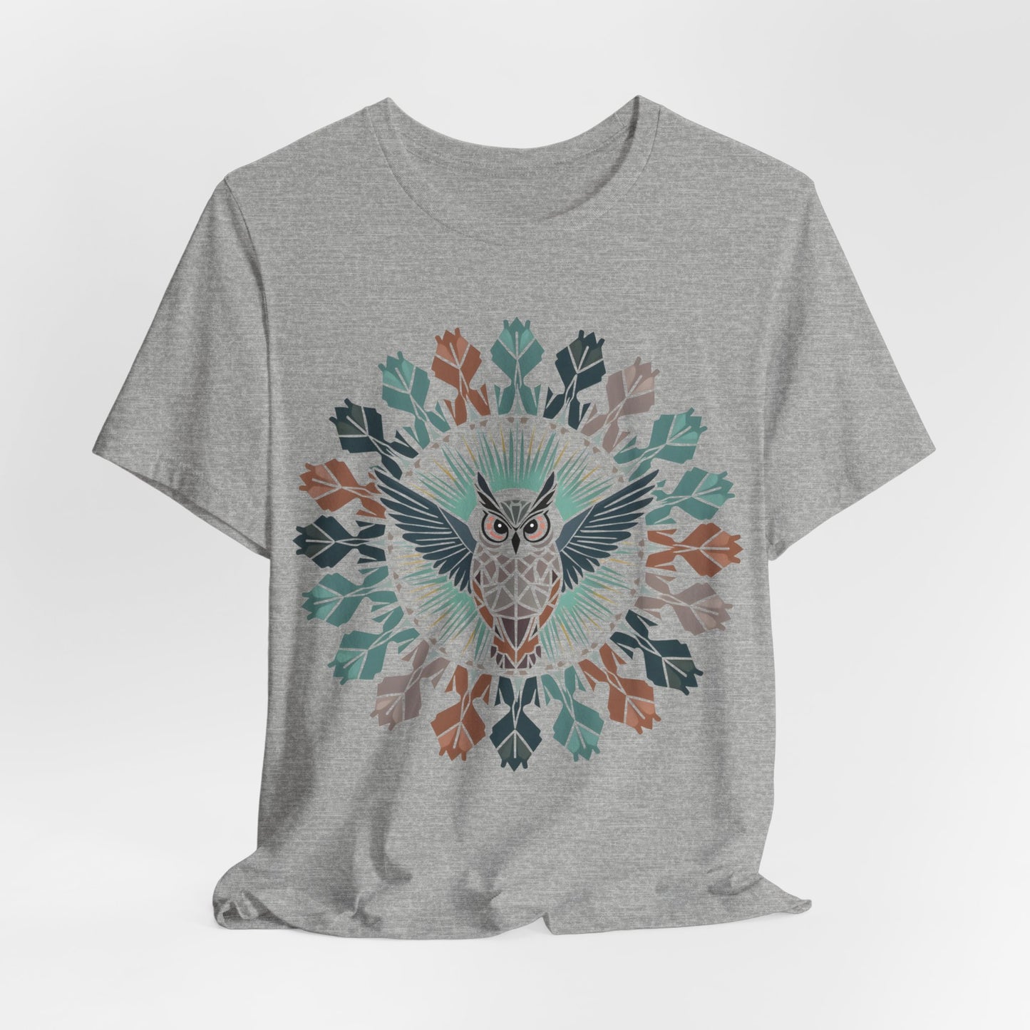 Geo Owl Mandala, Unisex Short Sleeve Tee - Nature Inspired Design