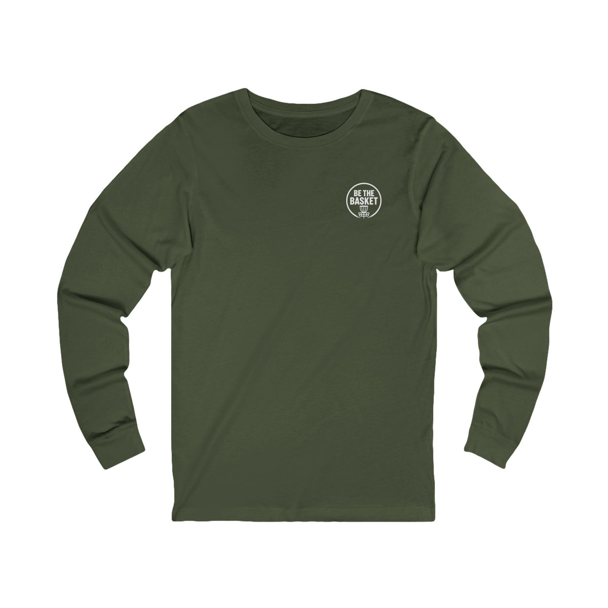 BE THE BASKET - Disc Golf White Logo Soft Long Sleeve Shirt - Front and Back