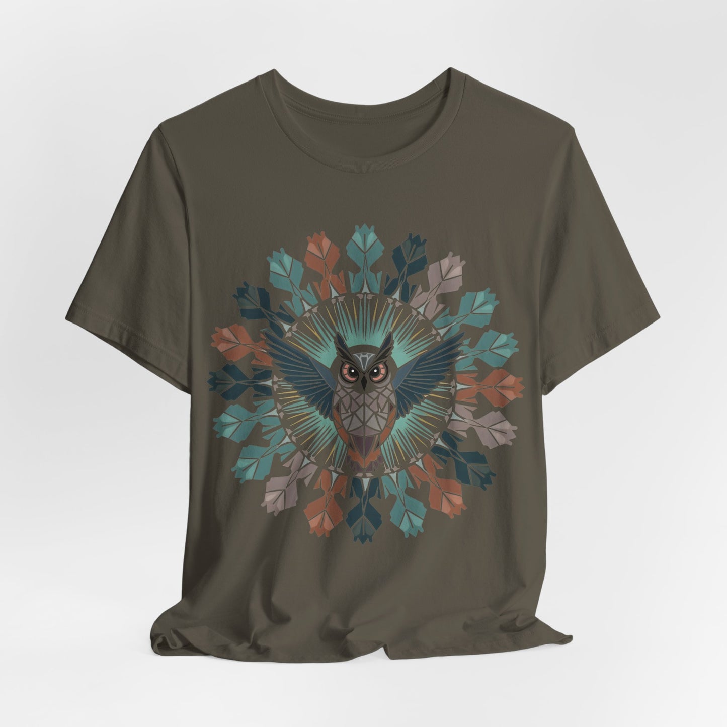 Geo Owl Mandala, Unisex Short Sleeve Tee - Nature Inspired Design