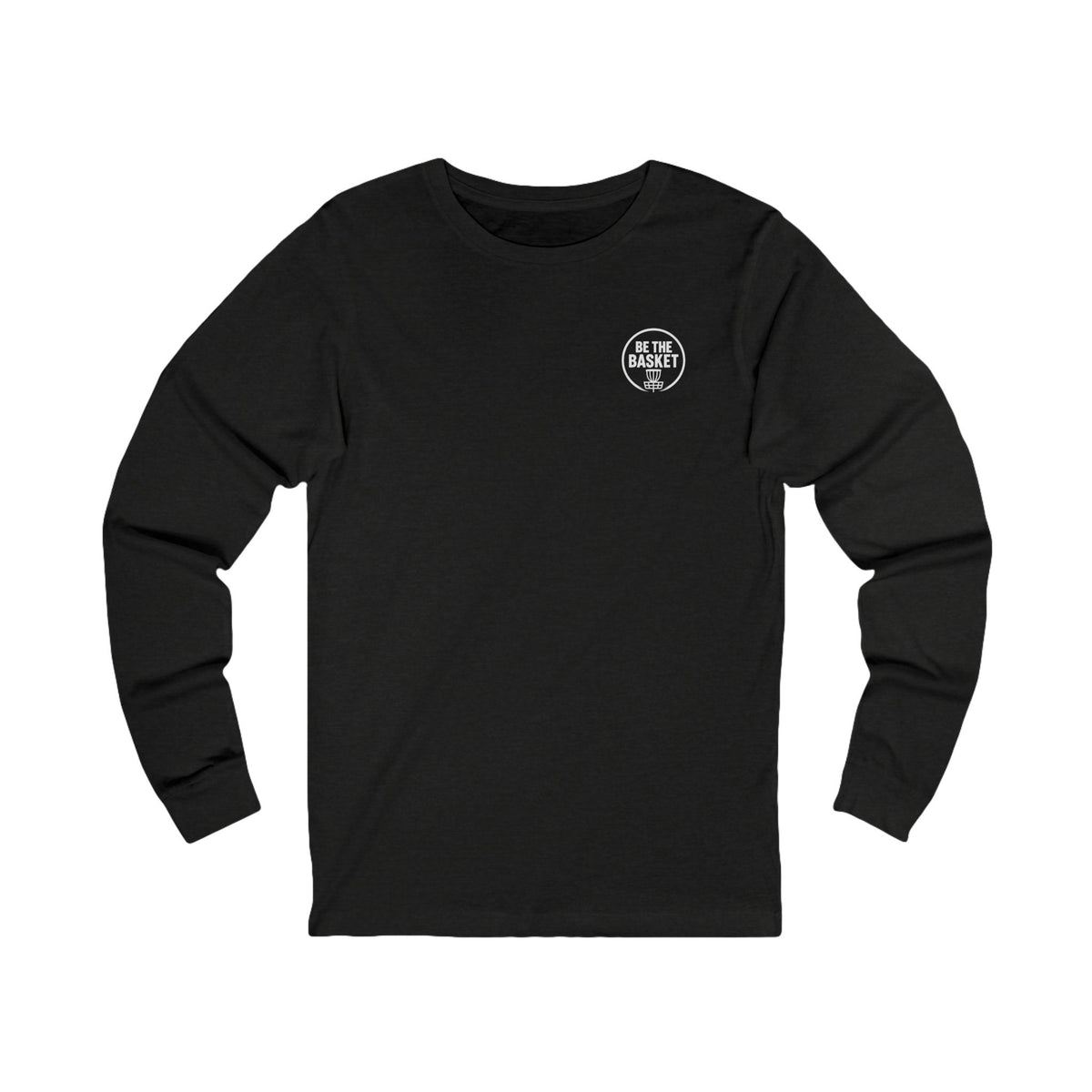 BE THE BASKET - Disc Golf White Logo Soft Long Sleeve Shirt - Front and Back