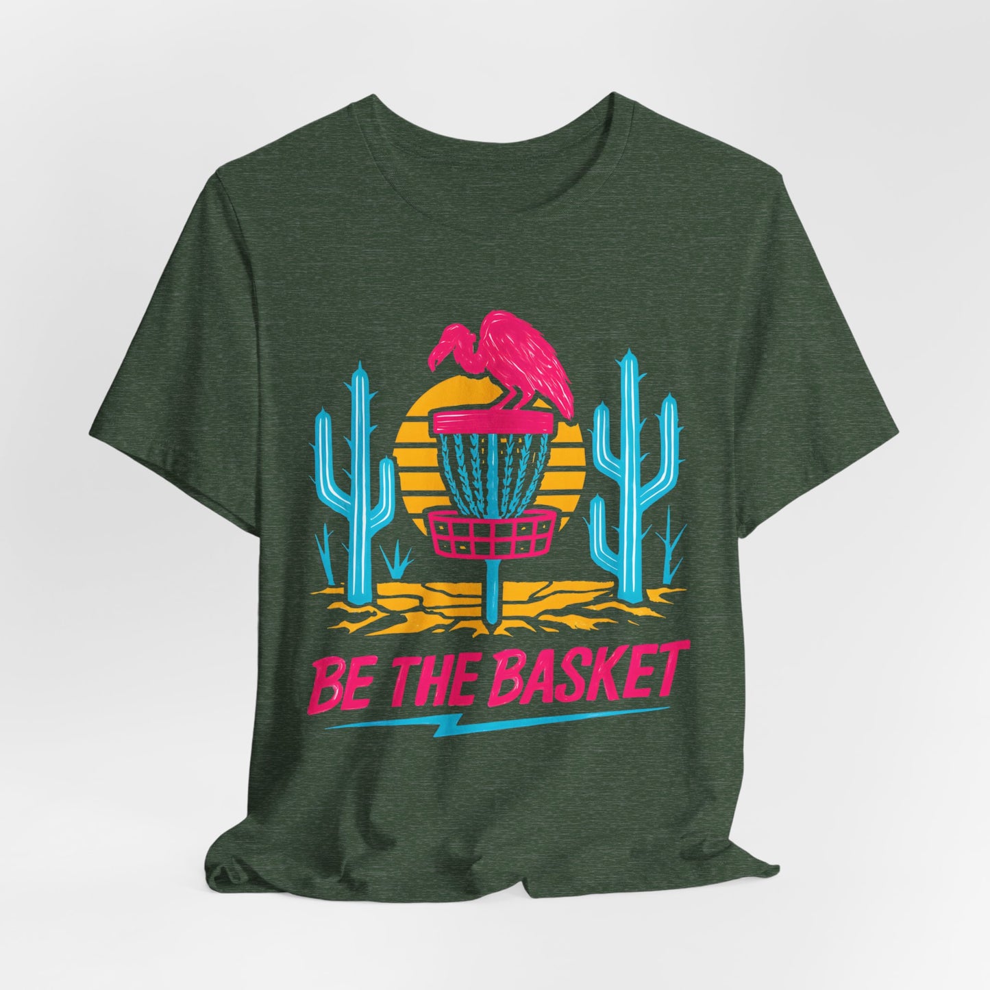 BE THE BASKET Disc Golf Neon Desert, Unisex T-Shirt, Disc Golf Shirt
