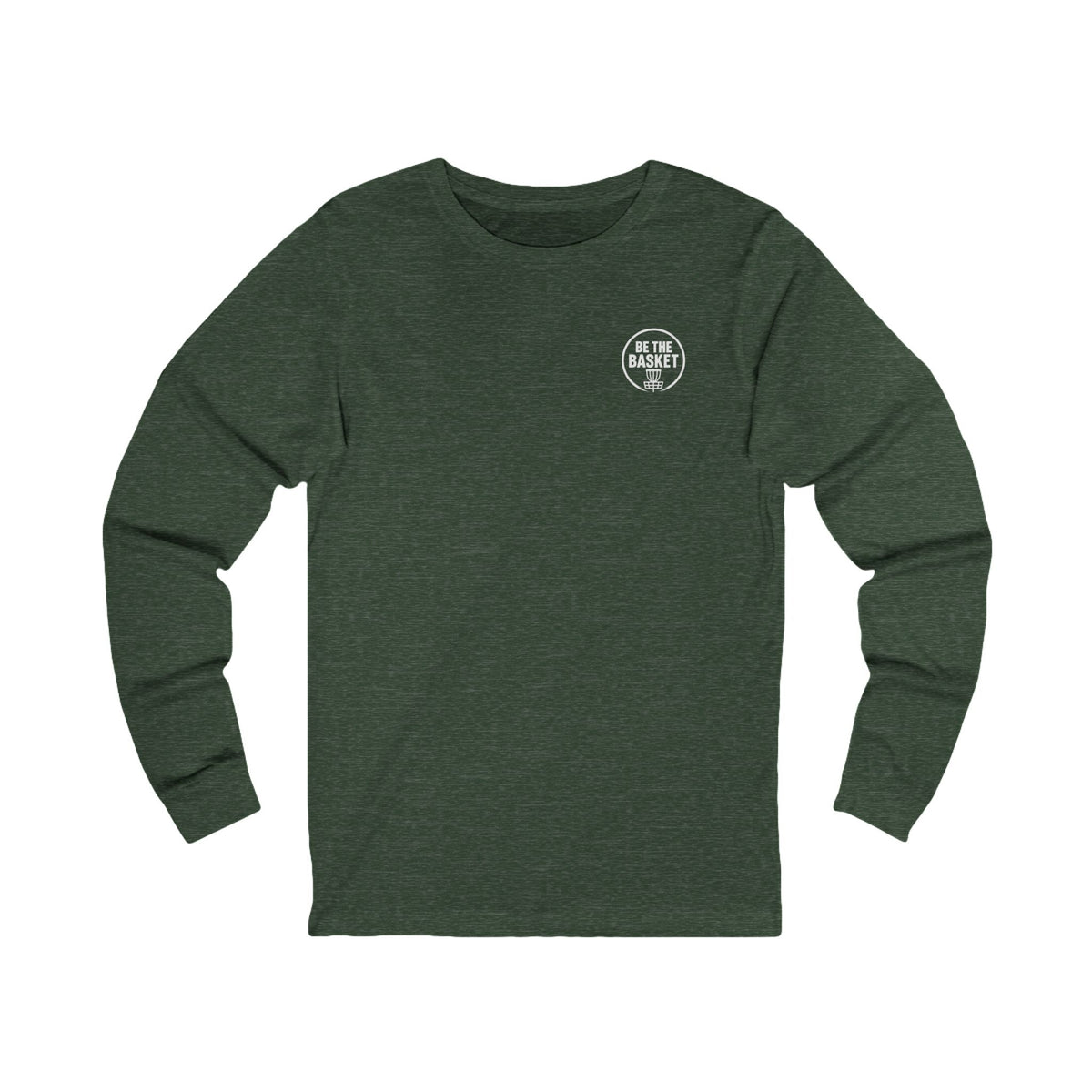 BE THE BASKET - Disc Golf White Logo Soft Long Sleeve Shirt - Front and Back