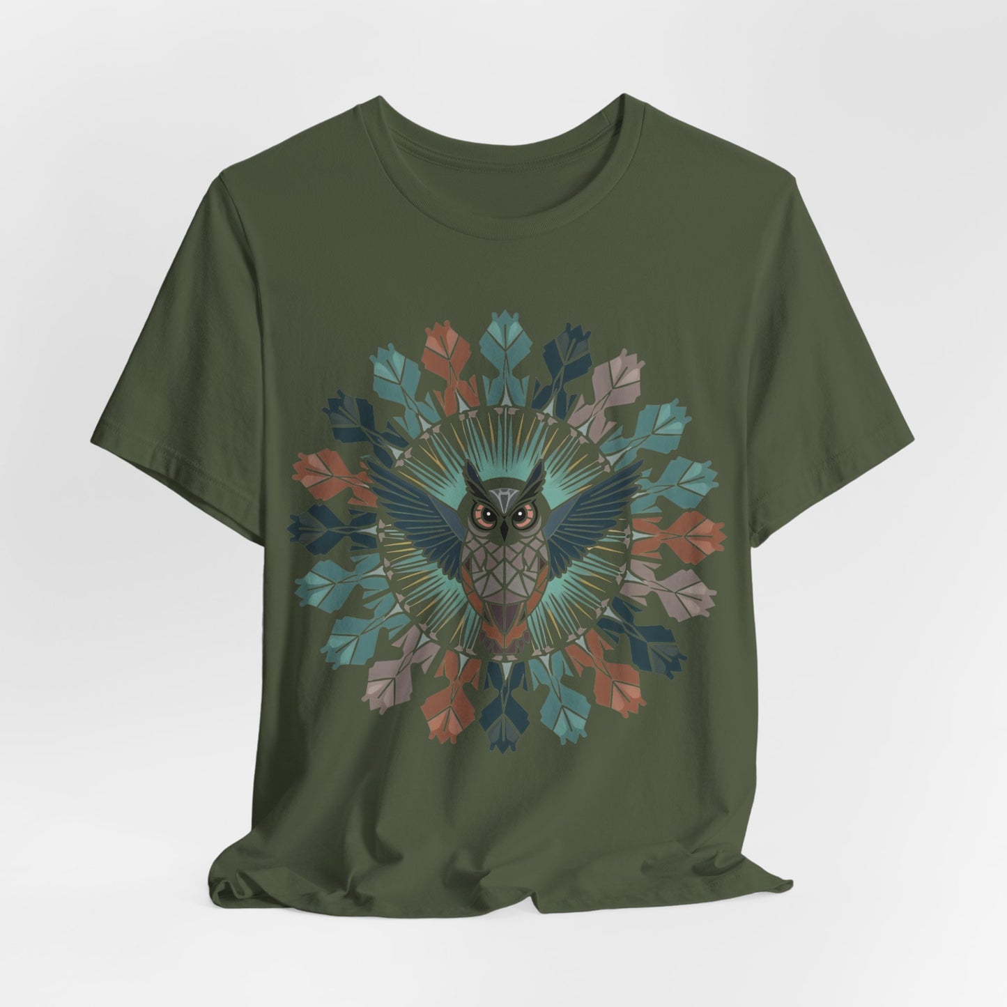 Geo Owl Mandala, Unisex Short Sleeve Tee - Nature Inspired Design