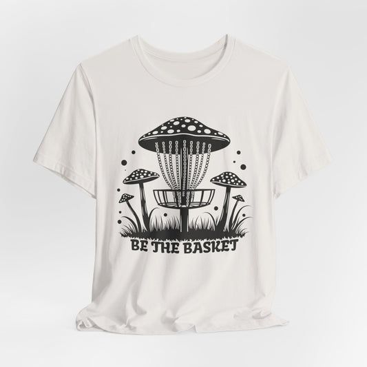 BE THE BASKET Disc Golf Mushroom Basket Black and White, Unisex Softstyle T-shirt, Disc Golf Shirt