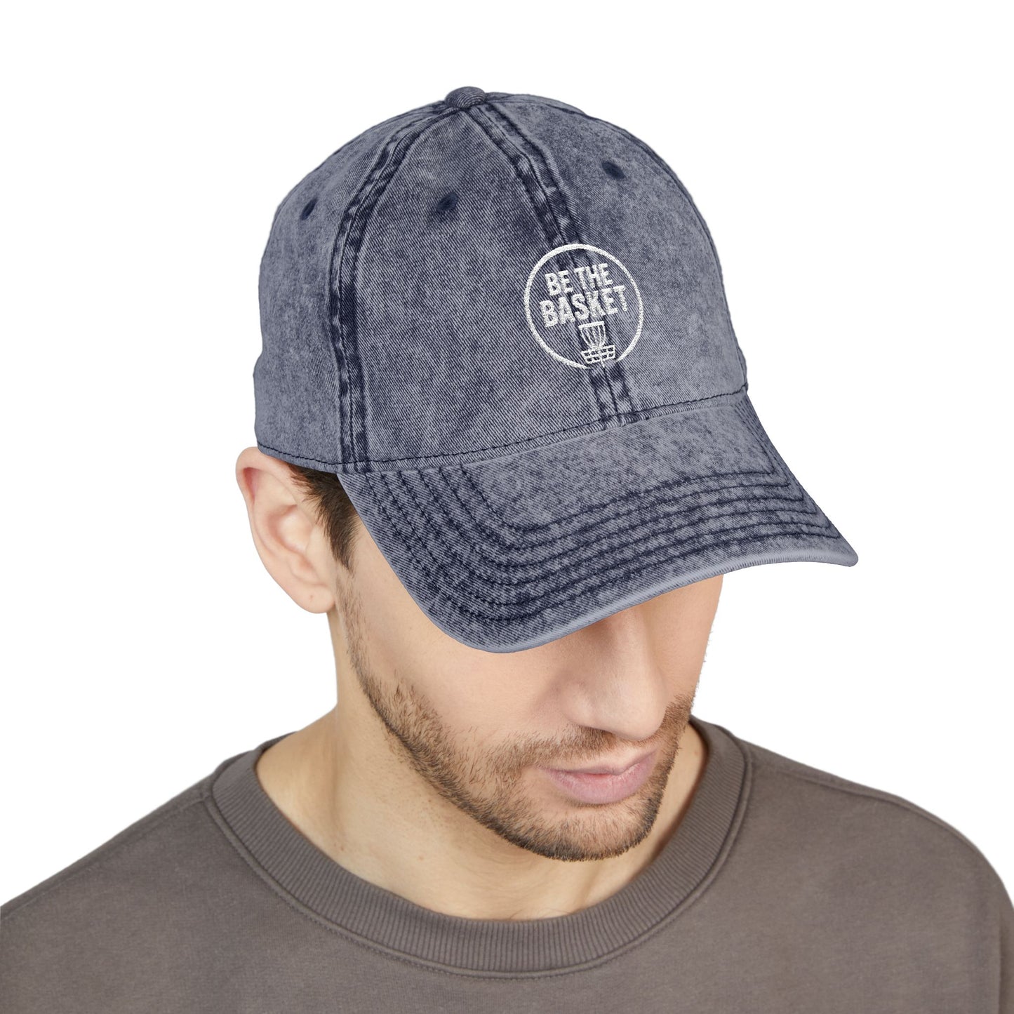 BE THE BASKET Disc Golf Basket Logo Embroidered Retro Dad Hat