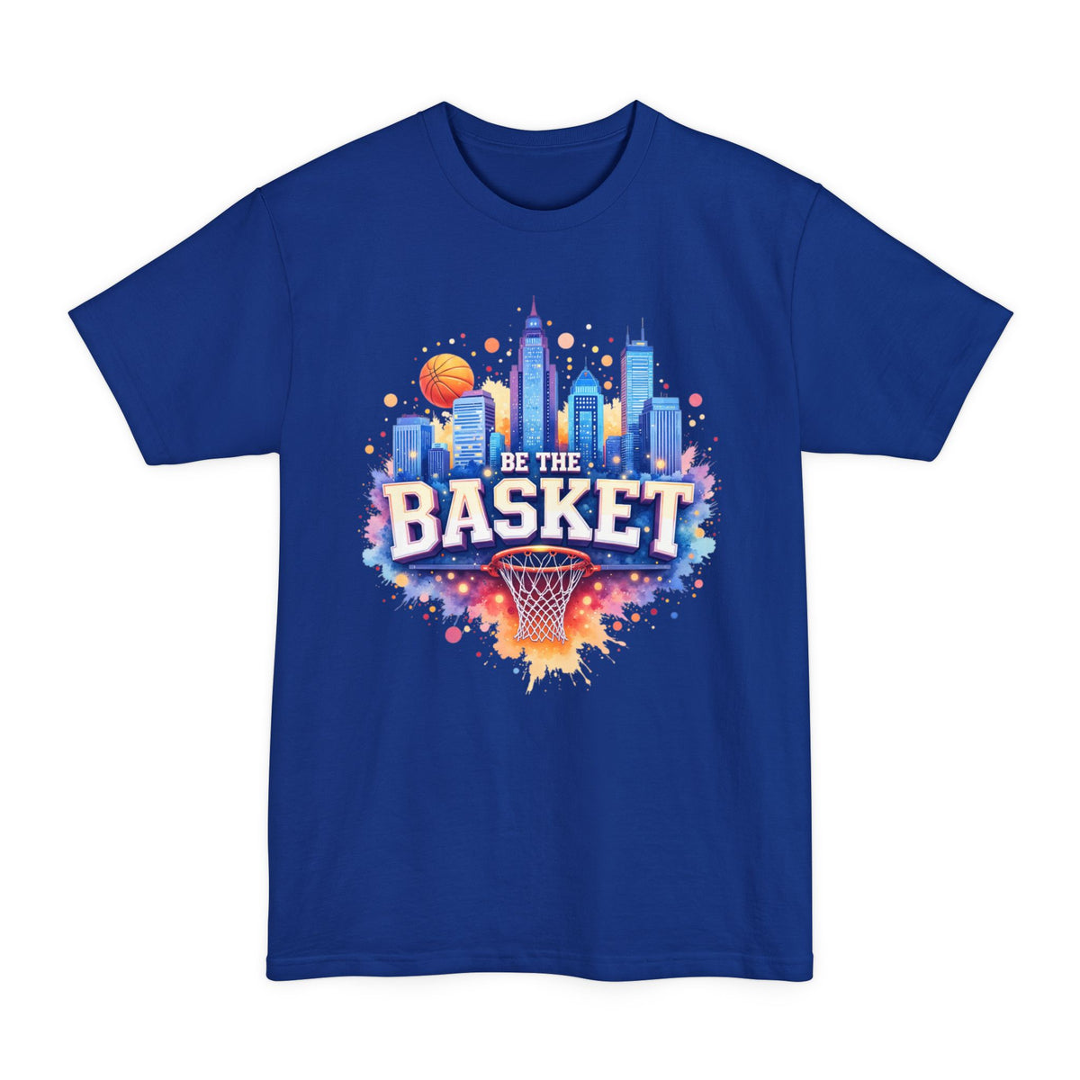 BE THE BASKET Basketball Goal Skyline Watercolor 2, Basketball Unisex T-Shirt TALL