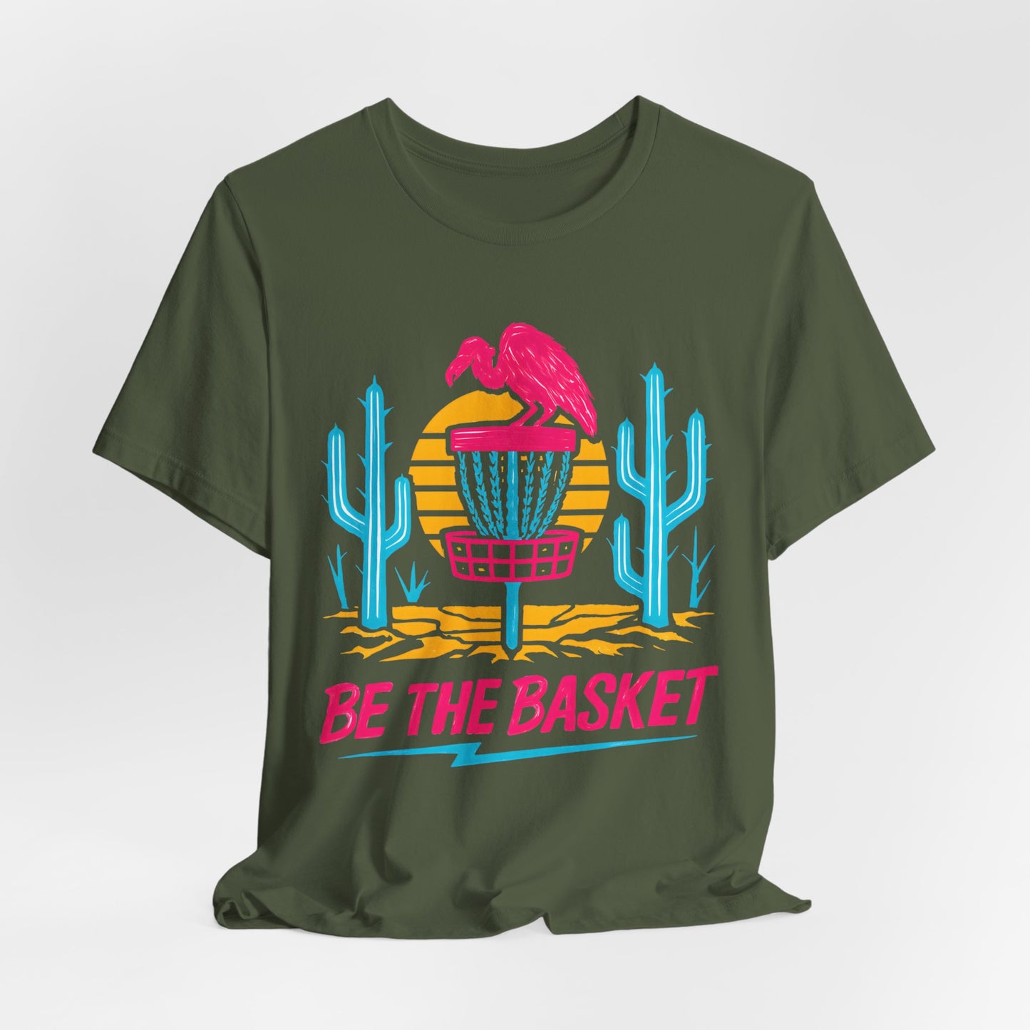 BE THE BASKET Disc Golf Neon Desert, Unisex T-Shirt, Disc Golf Shirt