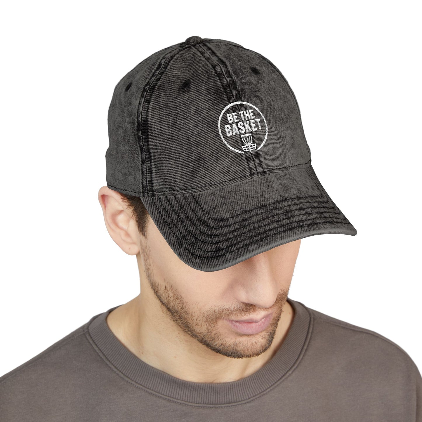 BE THE BASKET Disc Golf Basket Logo Embroidered Retro Dad Hat
